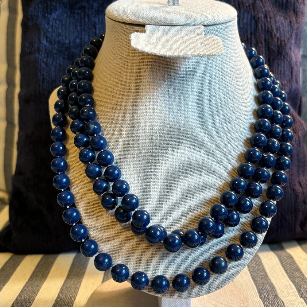 Navy Blue Long Beaded Necklace